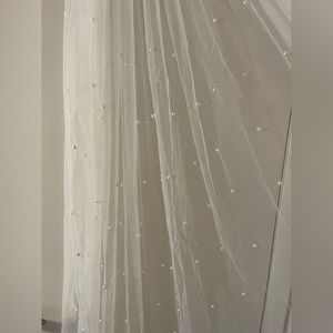 Long Pearl Wedding Veil 87”